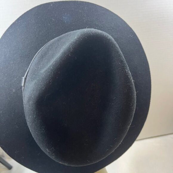 Large Brim Wool Fedora Hat Accented w/Leather Band Trim Black - Picture 7 of 12